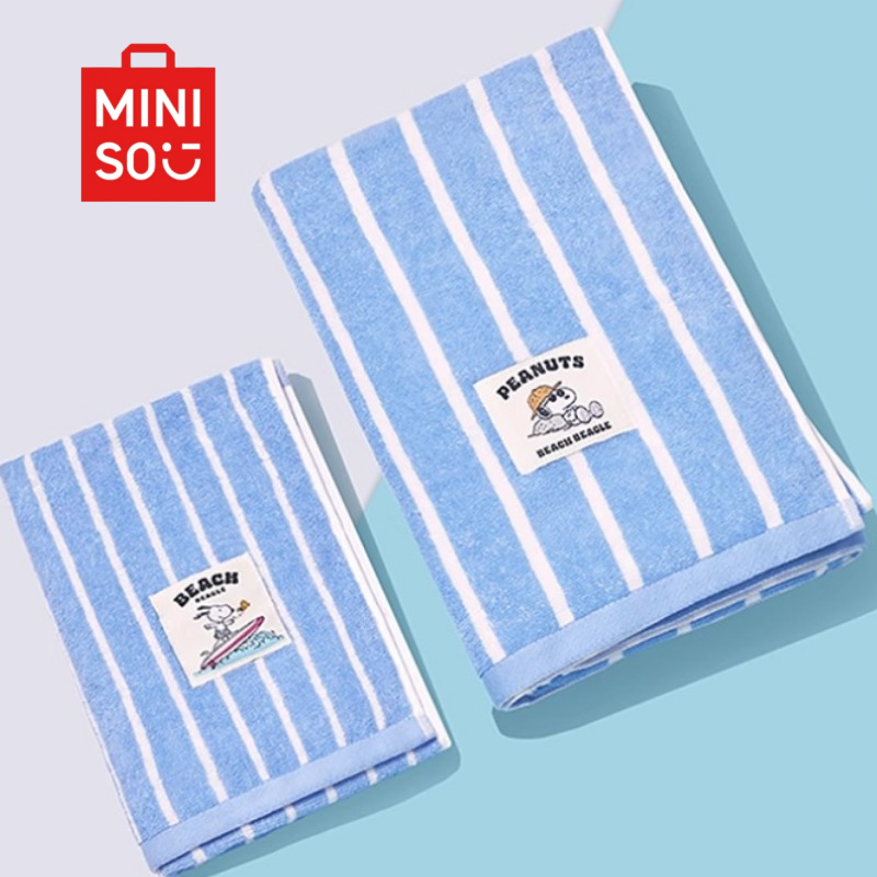 MINISO Mingchuang Premium Snoopy Sea Diary Series Pure Cotton Striped Bath Towel Towel Soft and Comfortable Absorption