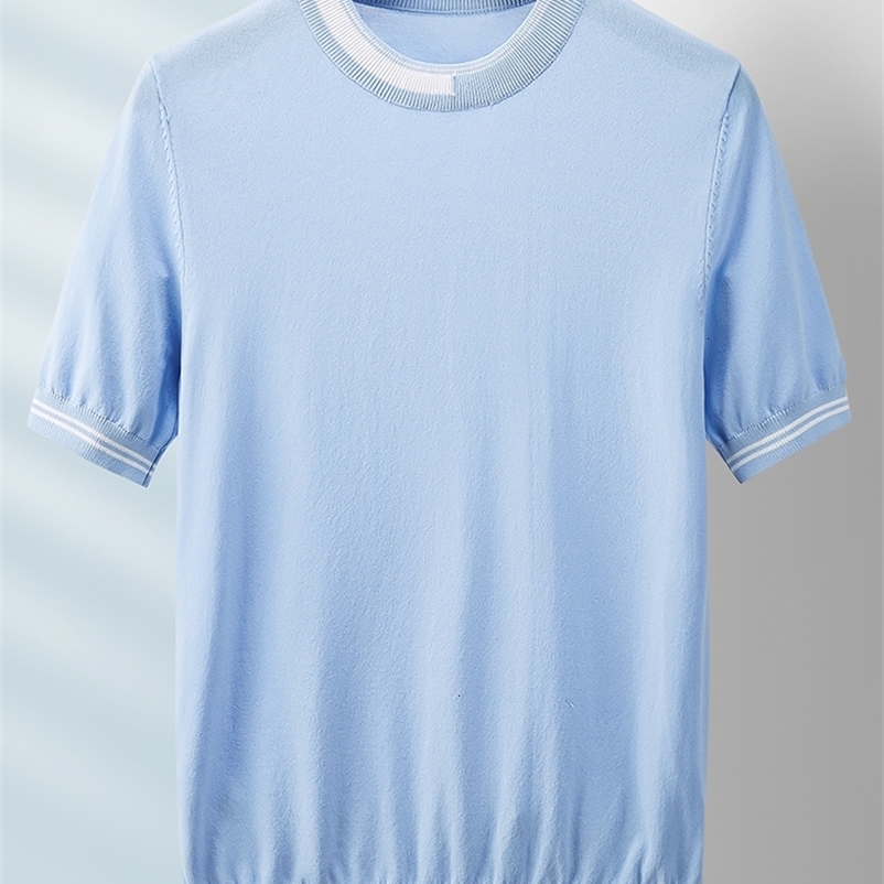 Men's T-Shirts Summer Men's Fashion Short Sleeve Knitted T-shirt Men's Street Clothing Round Neck T-shirt Men's Ice Silk Solid T-s