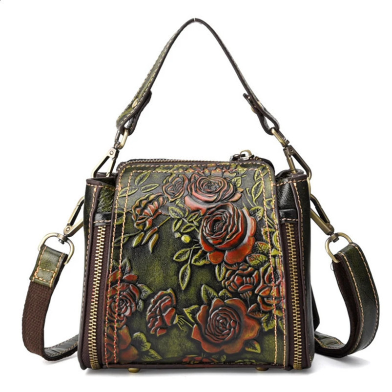 High quality natural skin cross body handbag y floral womens messenger shoulder top handle genuine leather bag 240817