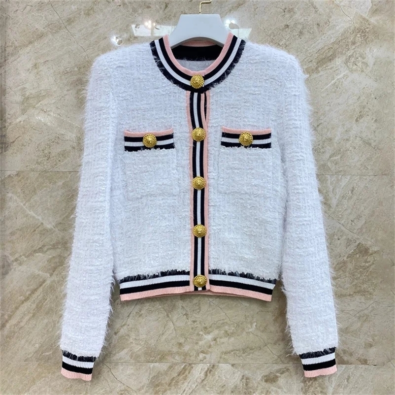 Women jacket Summer Fashion Slim Fit Womens Coat Contrast patchwork long sleeved top Metal button decoration Cardigan 240704