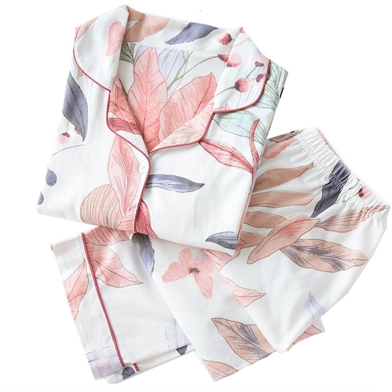 Women's Sleepwear Autumn Ladies Pajamas Set Floral Printed Full Cotton Fresh Style Sleepwear Set Women Turn-down Collar Female Casual Homewear 23