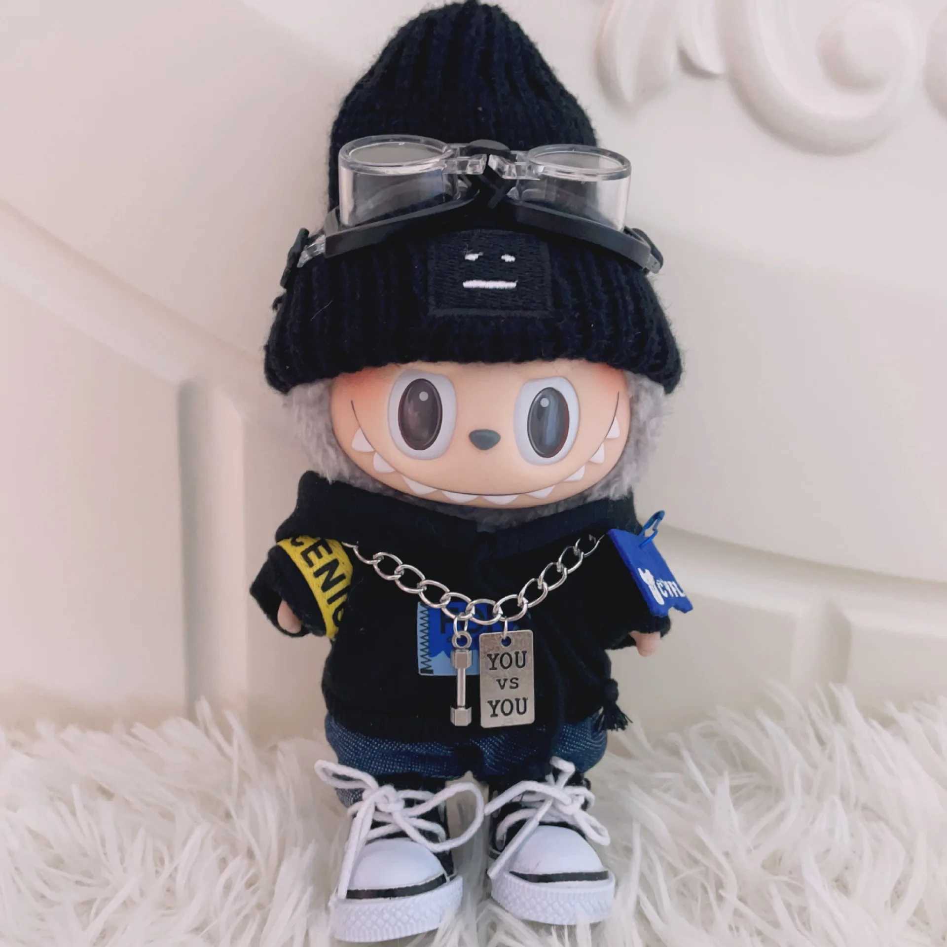 Clothes For Labubu 17cm II Idol Dolls Sitting Party The Monster Outfit Accessories Clothing DIY Kids Gift Cool Boy Pilot Hat C250924
