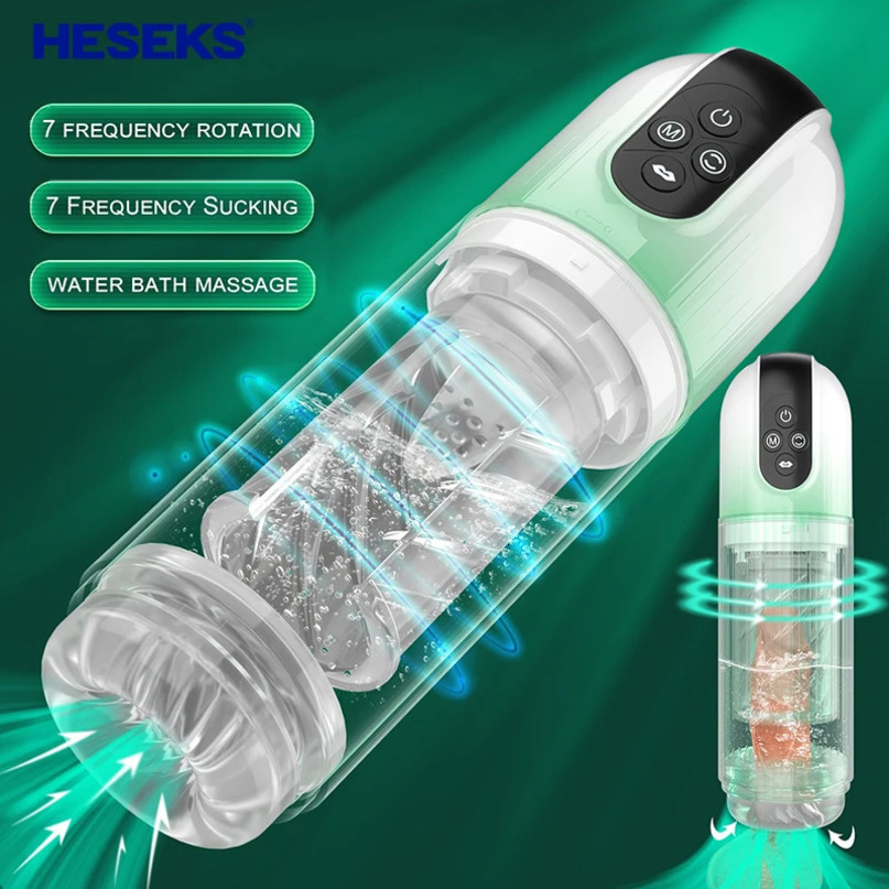 HESEKS 7 Rotating Sucking Water SPA Automatic Male Masturbators Real Pussy Adult Masturbation Sex Toys For Men Blowjob Machine 240711