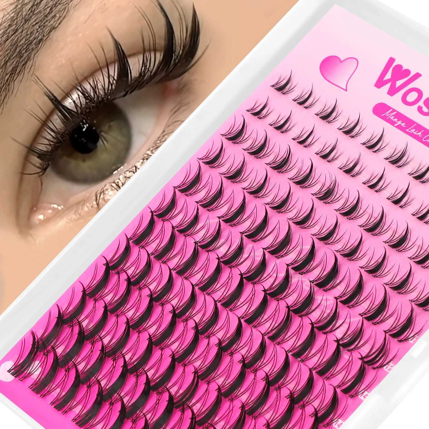 WOSHEER Lash Clusters Manga Lash Clusters Kit Clear Fairy Eyelash Clusters WetLook Spiky Anime Lashes Individual Lashes C250924