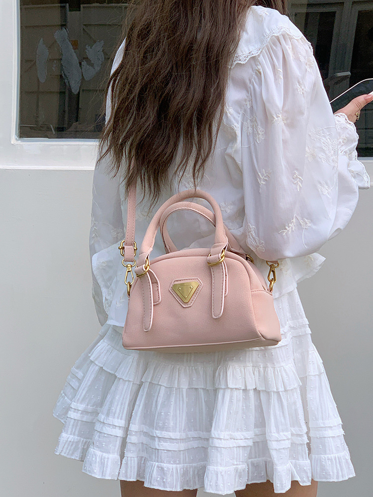 2025 Korean Style Bowling Bag Women Retro Colorblock Patchwork Shoulder Crossbody Fashion Purse 250806