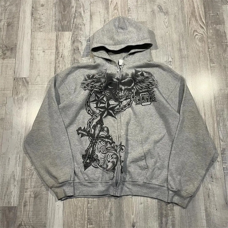 Y2k Hoodie Gothic Skull Pattern Printing Hip Hop Casual Sweatshirt Selling Personality Retro Hoodies Womens Mens Streetwear 240812