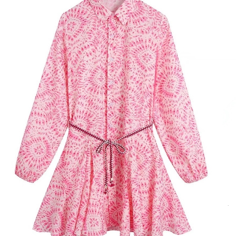 Casual Dresses Zevity Women Sweet Totem Floral Print Big Swing Mini Shirt Dress Female Chic Lantern Sleeve Casual Slim Lace Up Vestidos DS892 230316