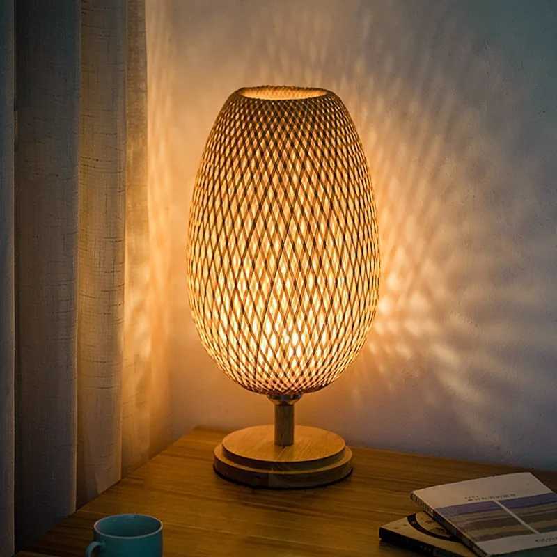 Small Rattan Table Lamp Stepless Dimmable Beside Lamp Vintage Wicker Wooden Nightstand Lamp for Bedroom Living Room Desk C251115