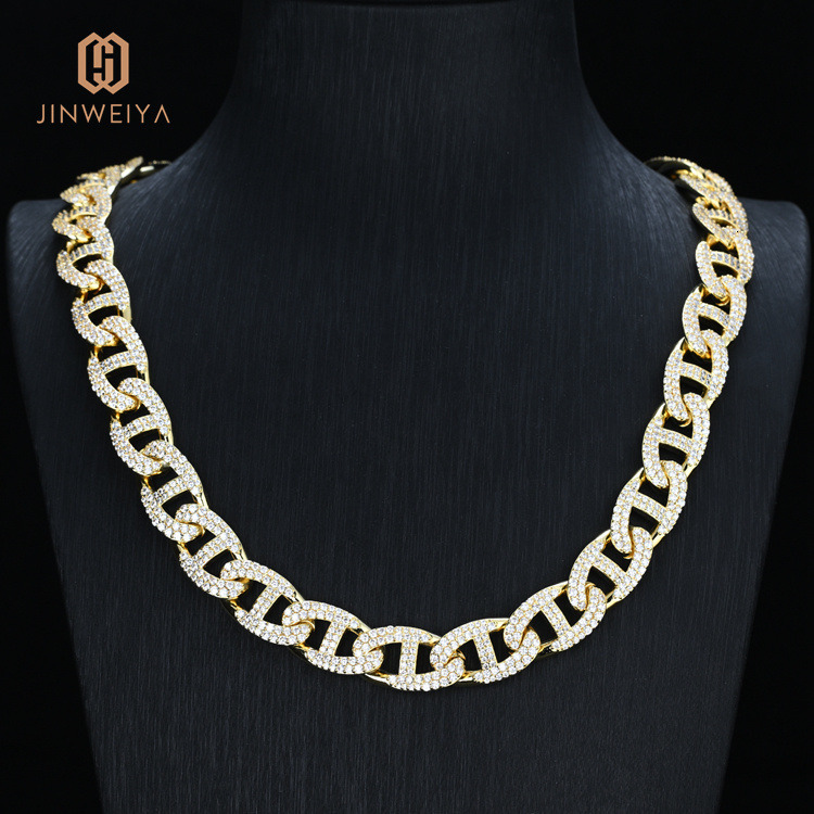 Popular Customized Trend Mens Hip Hop 18K Gold Plated Brass Cuban Link Chain Necklace with CZ Moissanite Party Gift