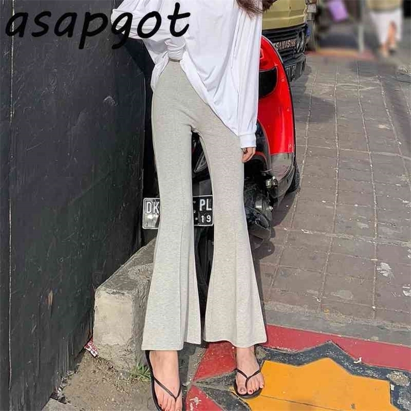 Pants & Capris Slim High Waist Cotton Grey Flare Women Casual Black Wild Mujer Pantalones Streetwear Drop 210429