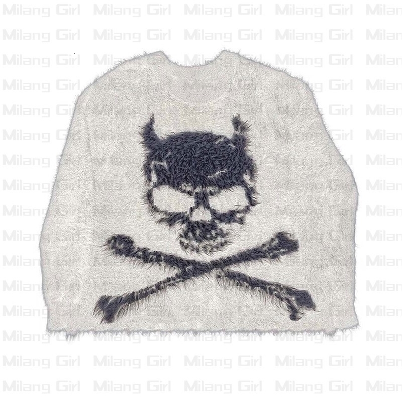 Men's Sweaters Harajuku vintage Demon Skull knitted sweater Y2K men winter oversized men's rock hip hop rap pullover women jumper ugly sweat