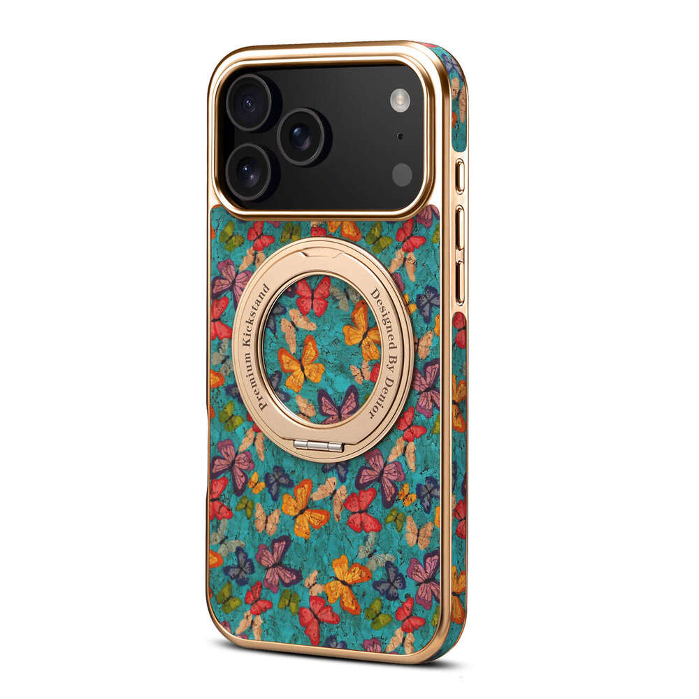 Phone Case Denior Flower Language Gear Electroplated Magnetic Leather Stand For Apple Iphone 17 Pro Max Air