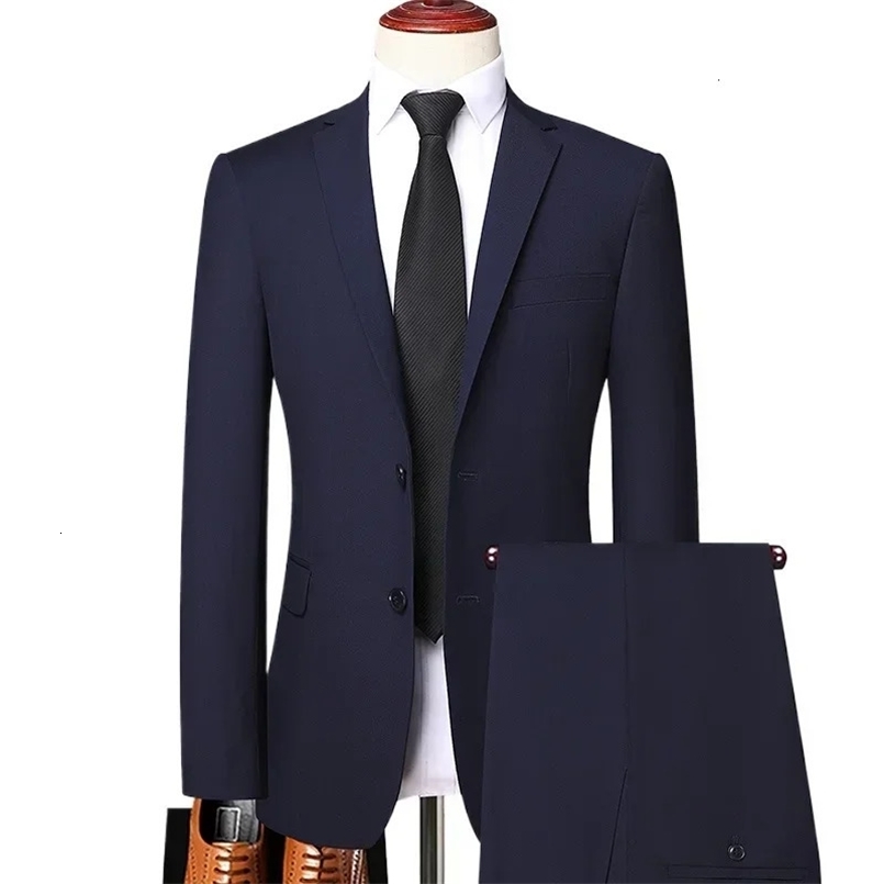 S-8XL Blazer Pants Mens Fashion Business Casual Outdoor Gentleman Trend Single Breasted Wedding Slim-fit British Style Suit 241214