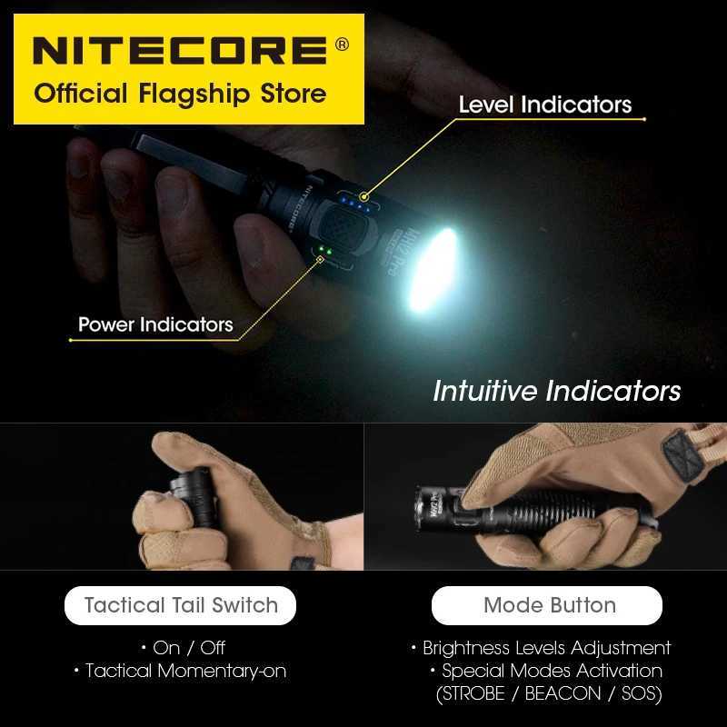NITECORE MH12 Pro USBC Rechargeable Compact Flashlight 505 Meters Tactical Torch UHi 40 LED Beam 5300mAh 21700 Liion Battery J250924
