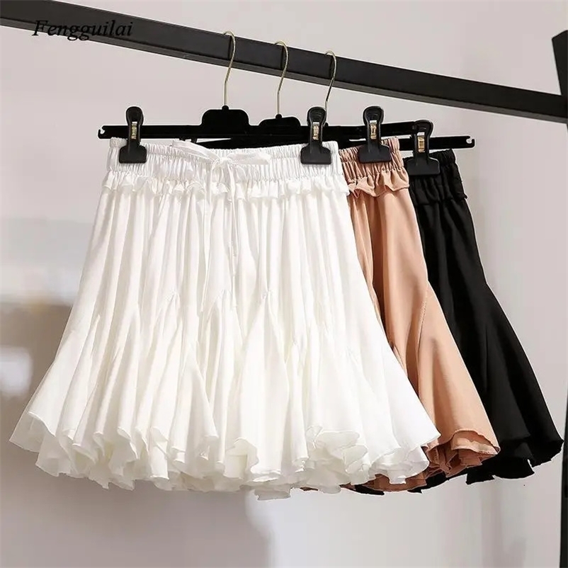 Skirts White Black Chiffon Summer Shorts Skirt Women Fashion Korean High Waist Tutu Pleated Mini Aesthetic Skirt Female 231121