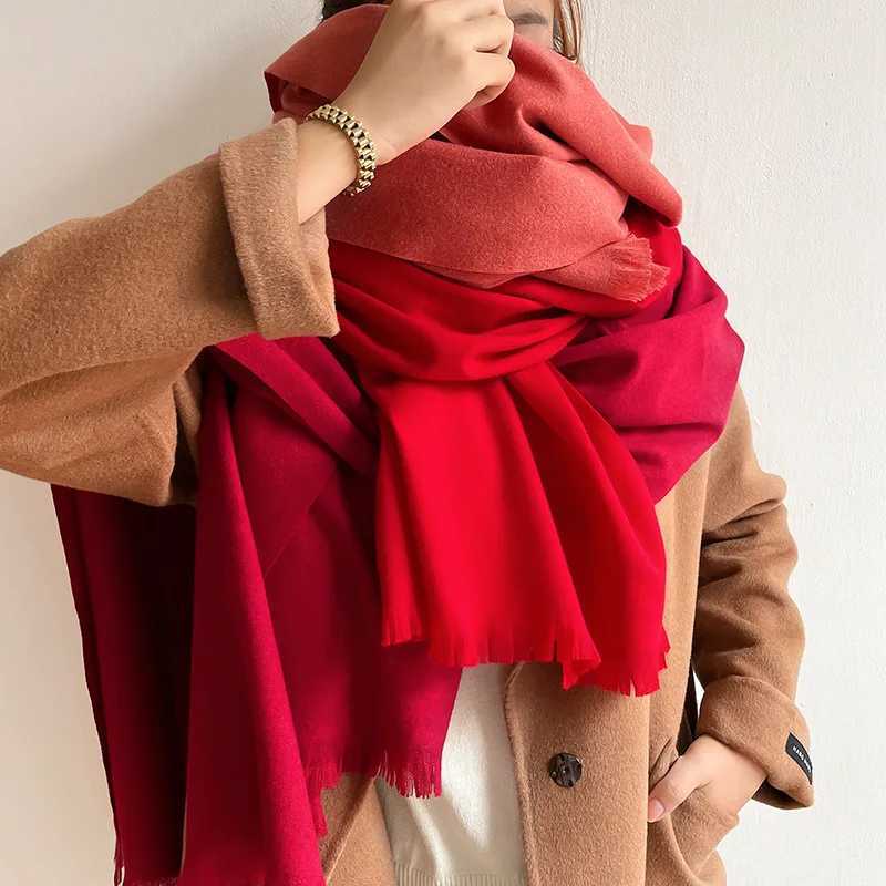 Winter Warm Solid Thick Cashmere Scarf for Women Large 70200cm Pashmina Shawl Wraps Bufanda Female with Tassel Scarves W251021