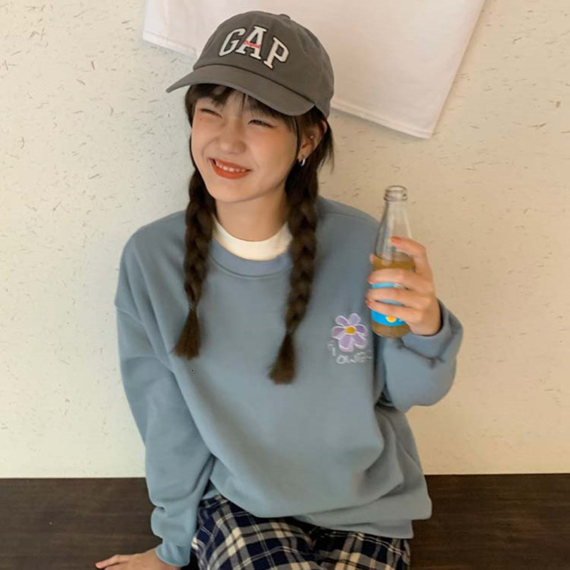 3 colors winter preppy style Women Sweatshirts Long Sleeve floral embroidery thick warm Sweatshirt Womens pullovers(F4163) 210423