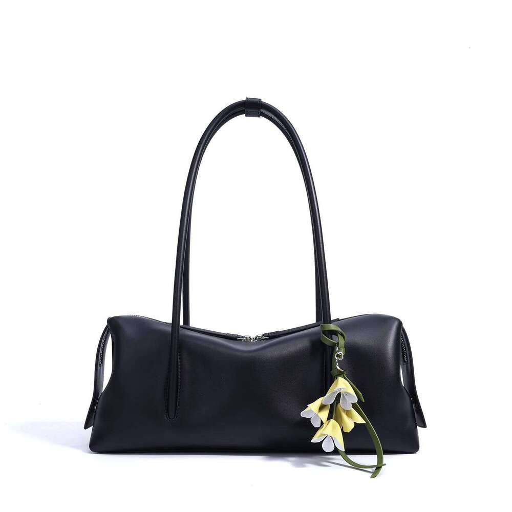 Designer Bags Luxurious Fine Living Ginger Flower Charm Design Women Tote Long-Handle Hit Color Cowhide Leather Female Handbag Undertint Luxury Bag