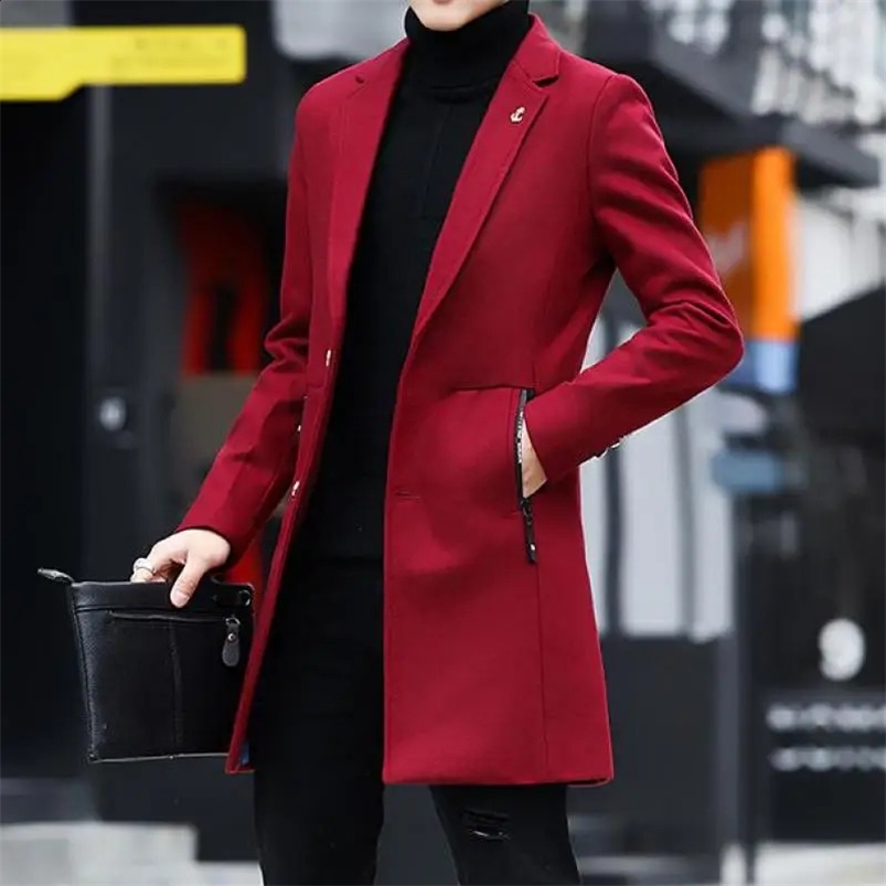 Claret Red Long Trench Coats For Mens Fashionable Slim Fit Burgundy Overcoats Mens Black Long Jackets Steampunk Style Clothing 240828