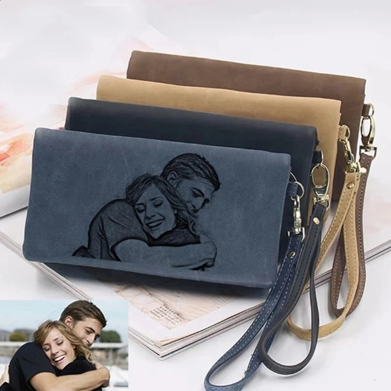 Ship from US Picture Wallet High Capacity Fashion Women Wallets Long Dull Polish PU Leather Female Customize Double Zipper Clutch 250228FBB