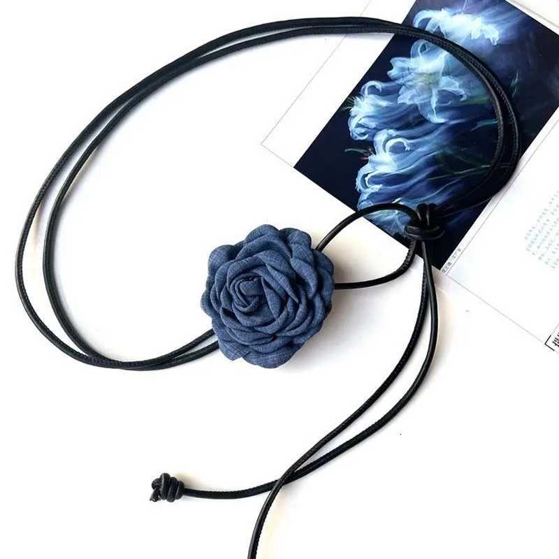 Fashion Vintage Chiffon Flower Waist Belt for Women Elegant Blue Flowers Long Leather Adjustable Waist Chain Dress Jewelry Accessories36 D250924