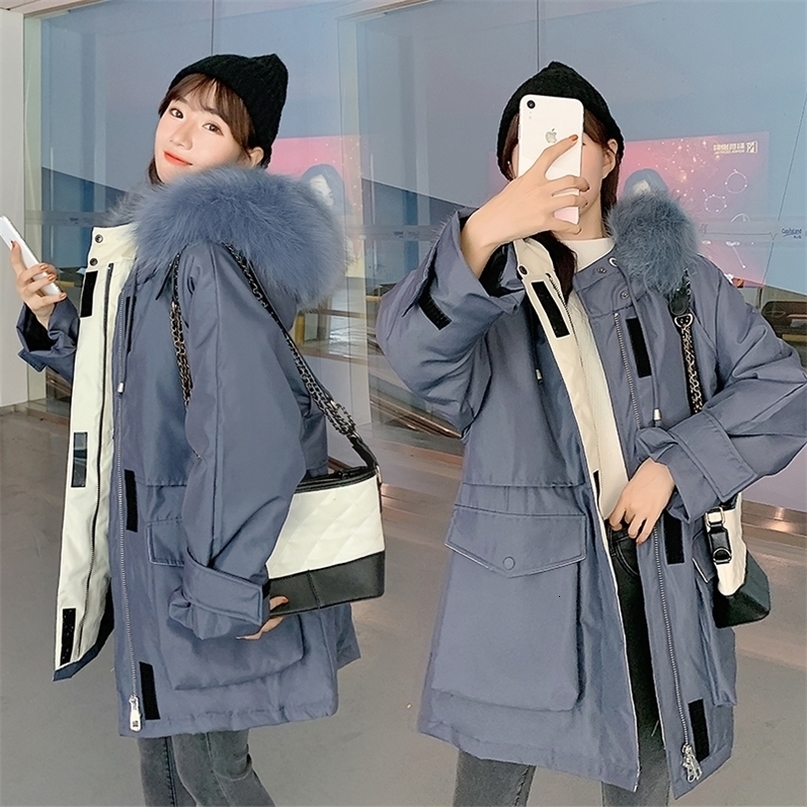 new down midlength loose waist parkas padded women winter bread jacket 201019