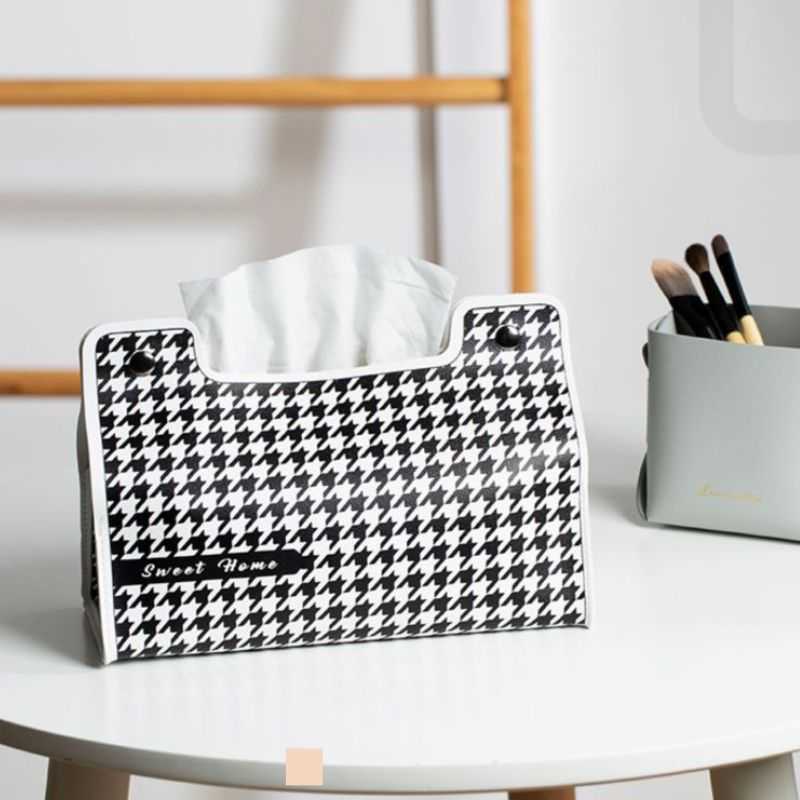 European Style Ins HighEnd Houndstooth Tissue Box Creative Leather Tissue Bag for Dining Table Office Living Room Car Tissue C250924