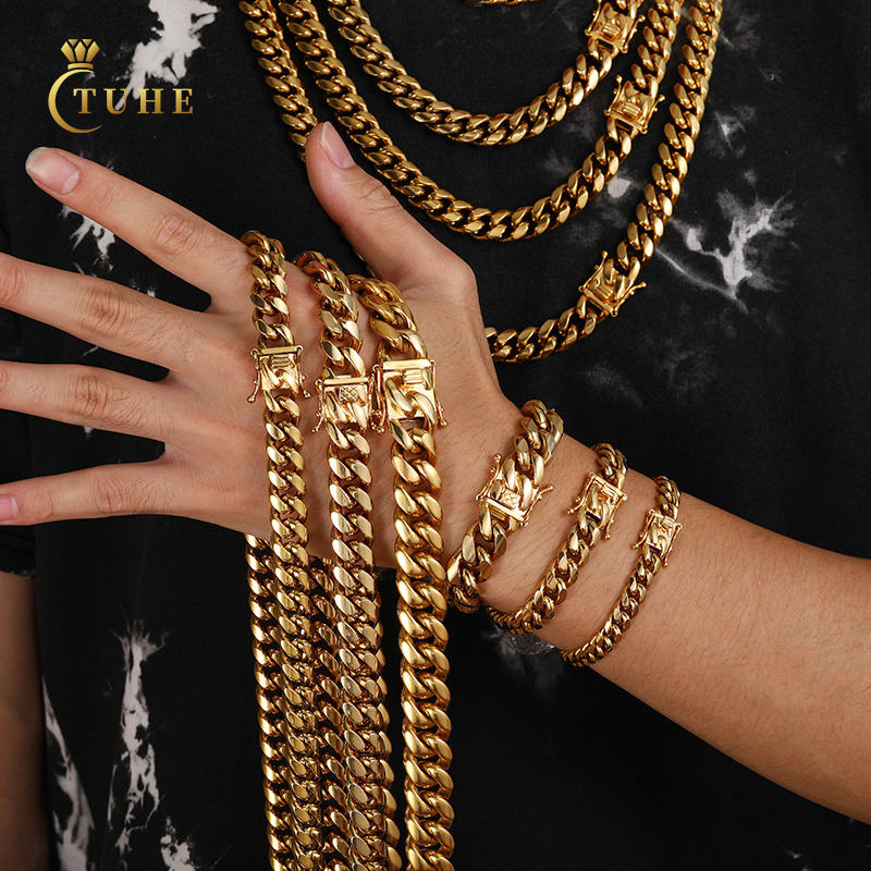 Fashion Jewelry Hip Hop Men 14K 18K Gold Filled Plated Sterling SilverMiami Cuban Link Chain Necklace