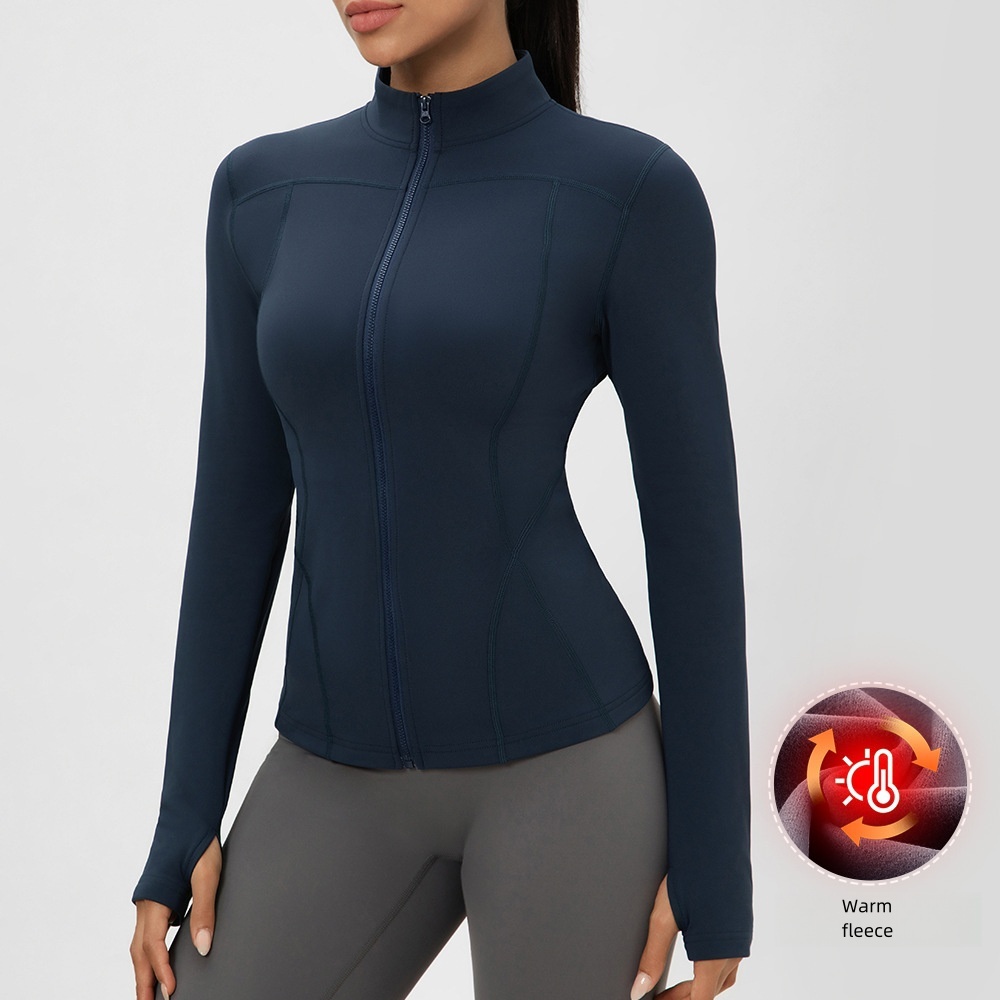 Women's Zipper Yoga Fleece Standing Collar Waist Cinching Slimming Running And Fiess Top Quick Drying Tight Fitting Sports Jacket