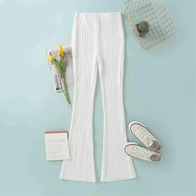 Pants & Capris 5color Thin Slim High Waist White Knitted Flare Women Plus Size Casual Wild Pantalones De Mujer Simple 210429