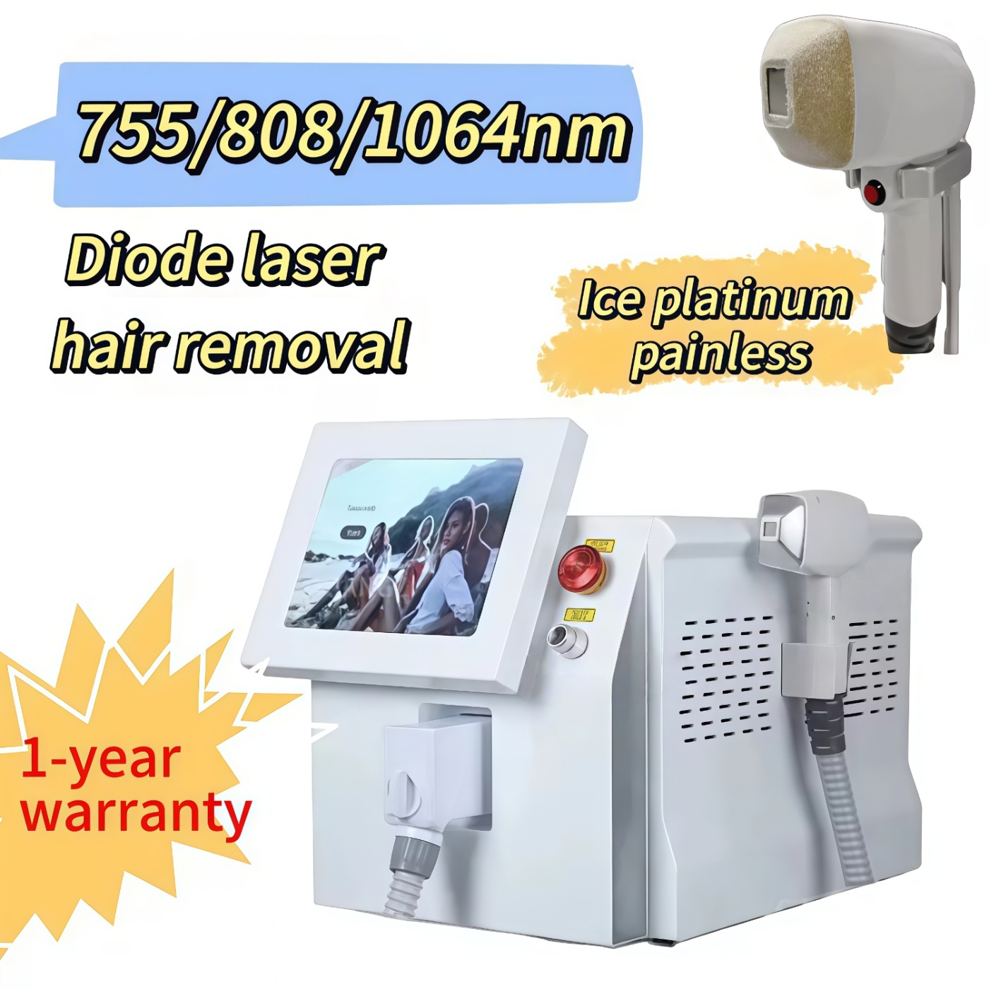 3500W high-power ice cooling 755nm 808nm 1064nm device diode laser hair removal device wavelength painless Suitable for home and beauty salon