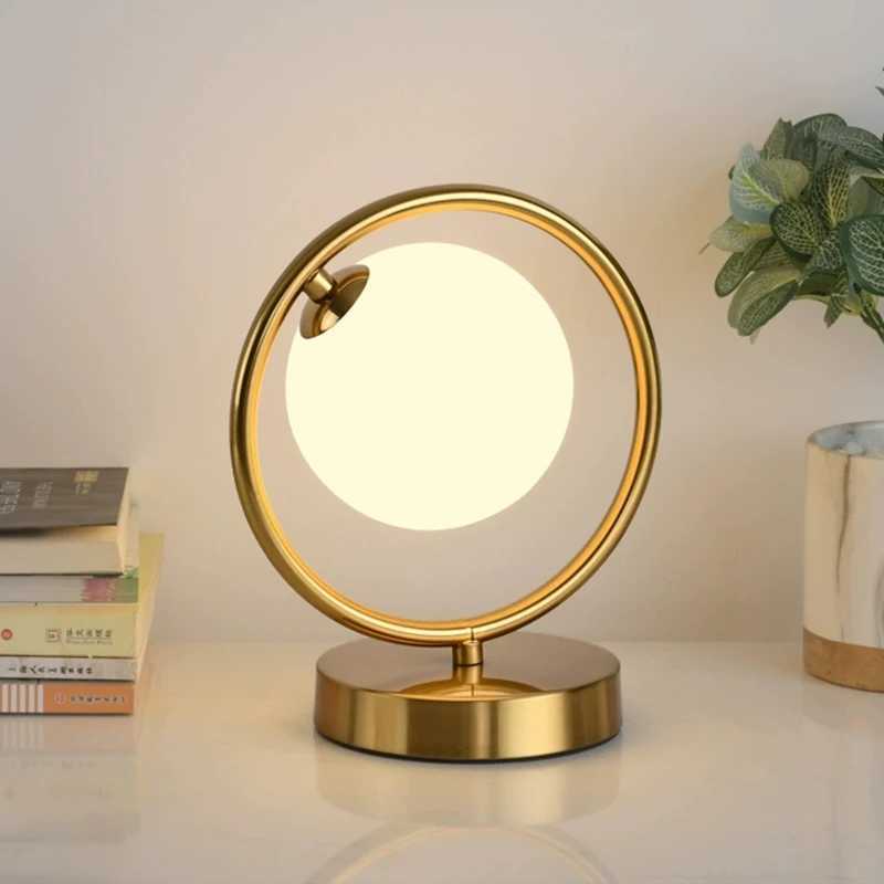 Nordic Brass Ring Glass Ball Table Lamp Modern Led Living Room Bedroom Hotel Home Decor Desk Lamp Eye Protection lamp C251115