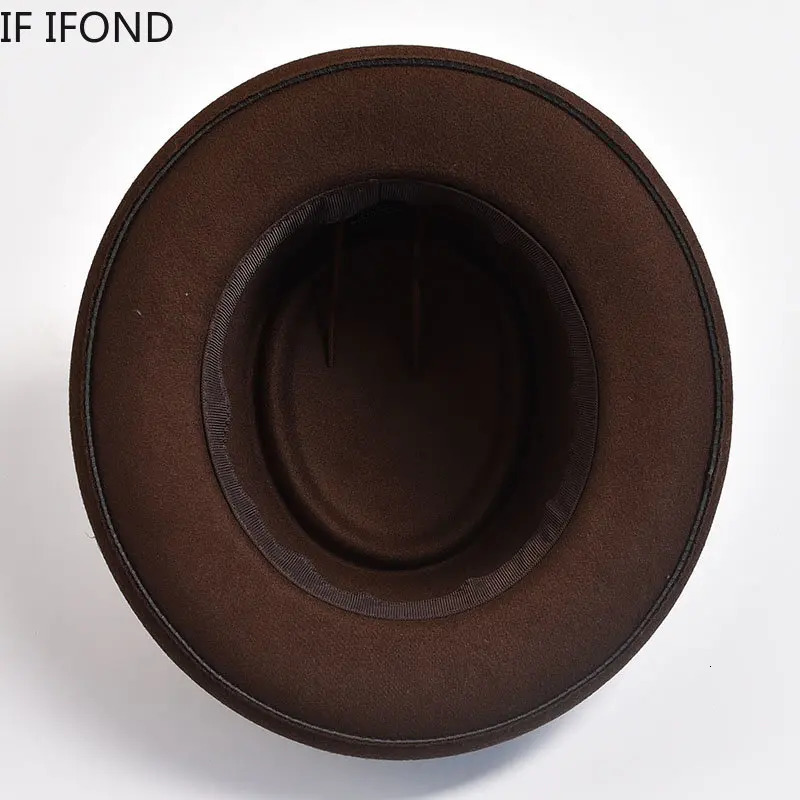 Vintage Pork Pie Hat Mens Rolled Brim Felt Fedora Hat with Feather Gentleman Church Cap Trilby Jazz Hats 250919bj