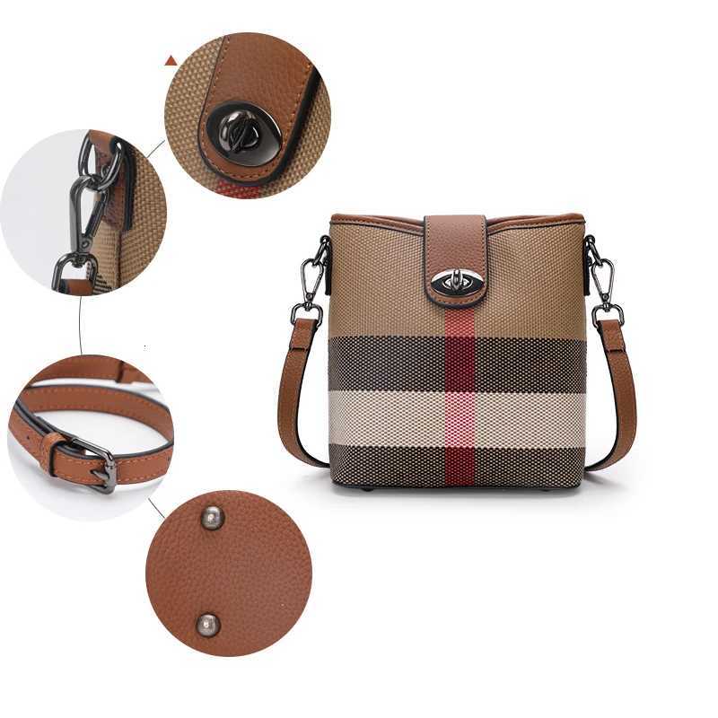 Genuine leather plaid bucket bag new summer versatile niche highend single shoulder crossbody bag for women W250924