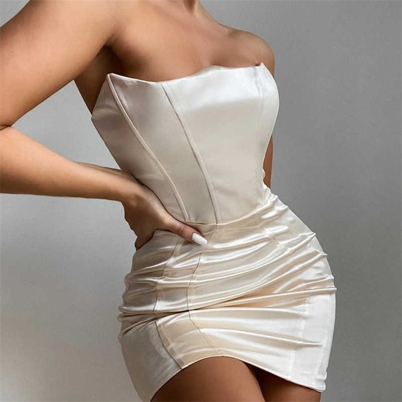 DEAT Summer Arrivals Sleeveless Strapless Sexy High Waist Short Mini Dress Women ML523 210709