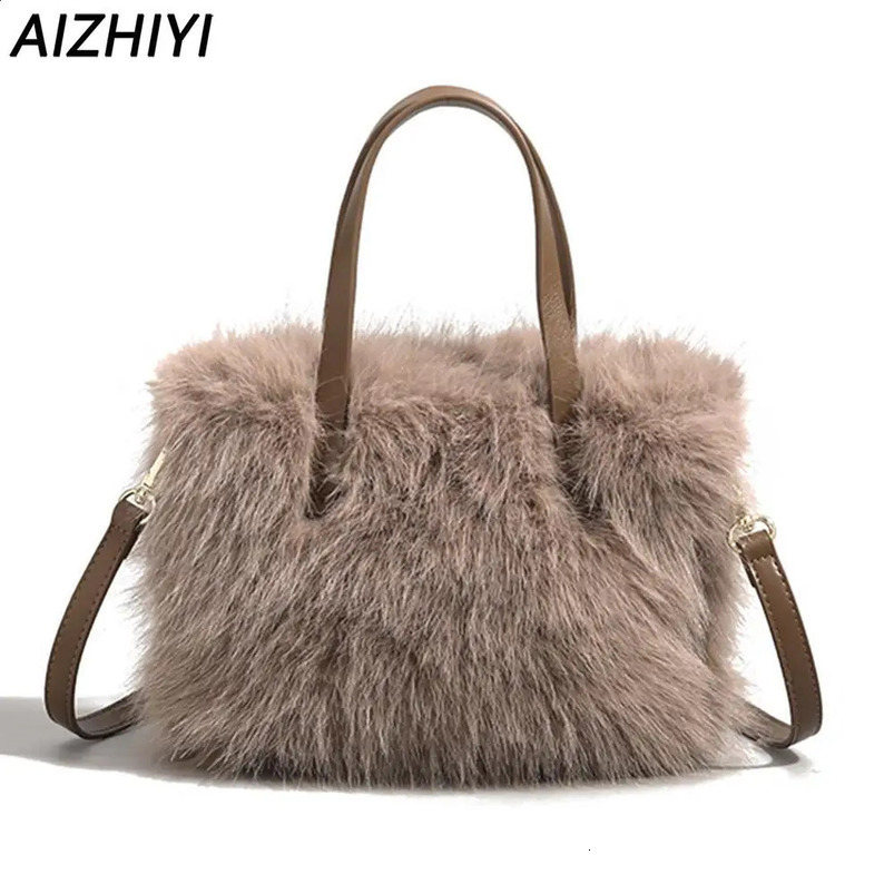 Plush Shoulder Bag Womens Faux Fur Crossbody Bags Ladies Fluffy Clutch Purse for Women Mini Tote Furry Handbags 241227