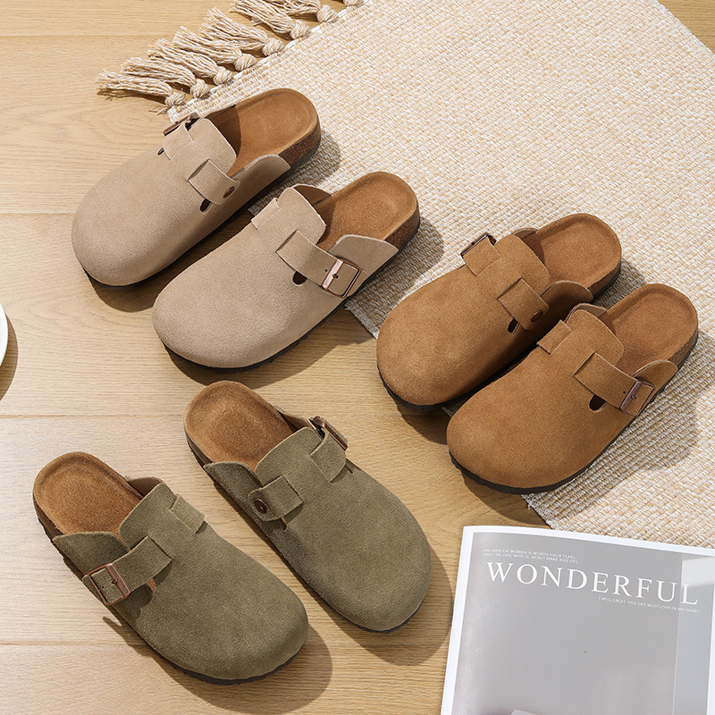 new free shipping designer shoes High quality cowhide home outdoor slippers made of cork for men and women black grey pink coffee brown