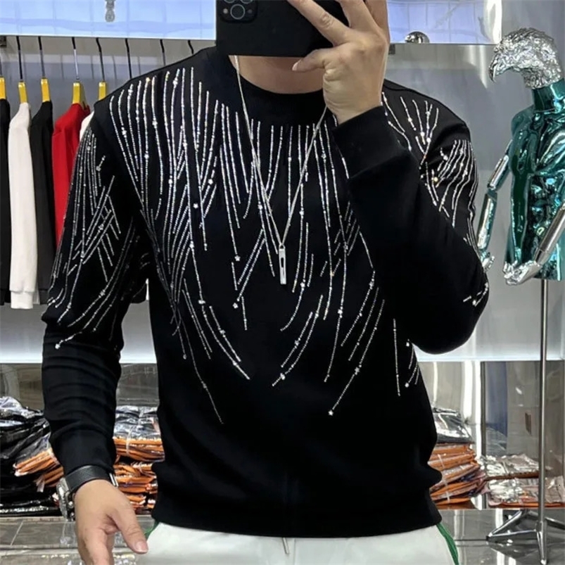 Shuidian casual O-neck T-shirt mens diamond tassel T-shirt mens short sleeved street clothing mens high-quality zipper sweater 250423