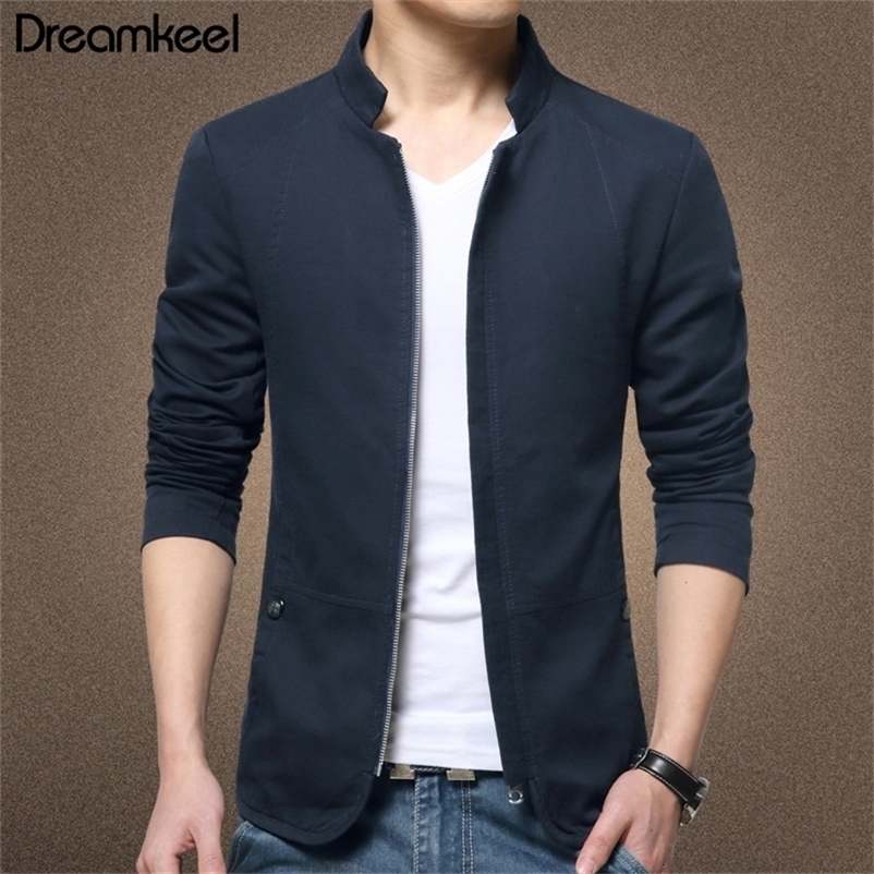 British Style Mens Jacket Slim Fit Stand Jackets Male Fashion Windbreaker Coat Coat Cotton Solid Casual Jacket Men 5XL Y 201127