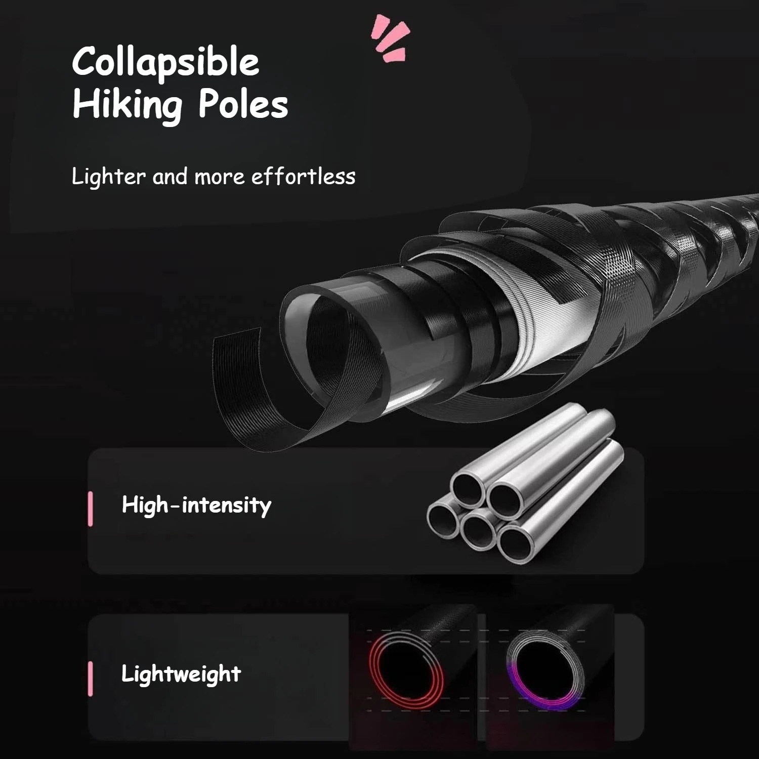 Carbon Fiber Trekking Poles Ultra-light Folding Hiking Sticks Walking Stick with EVA Handle Quick-Lock for Women Men Hiking Camping Climbing