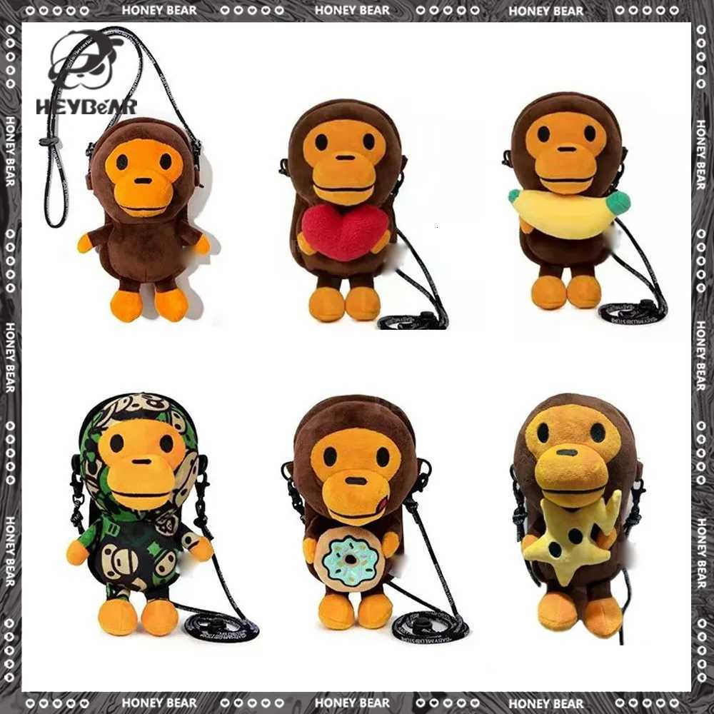 Japan Monkey Mobile Bag Transparent Surface Cartoon Figure Shoulder Bag Monkey Holding Bananas Plush Toys Coin Purse Kids Gifts Z250924