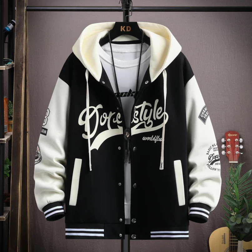 Trendy Hip Hop Hooded Baseball Uniform Unisex Lightweight Sportswear Jacket Mens Bomber Jackets Autumn Coat Letter Printed 240712