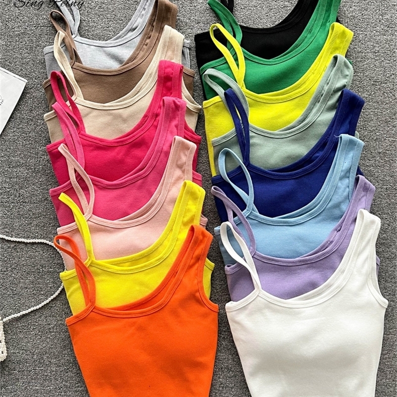 Camisoles Tanks SINGREINY Sport Knit Women Summer Camisole Solid Sexy Backless High Street Tank Top Ladies Slim Beach Strap Top 230426