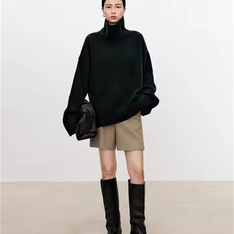 Thick turtle neck 100% pure cashmere sweater for women loose and lazy knit silhouette sweater European product 241128