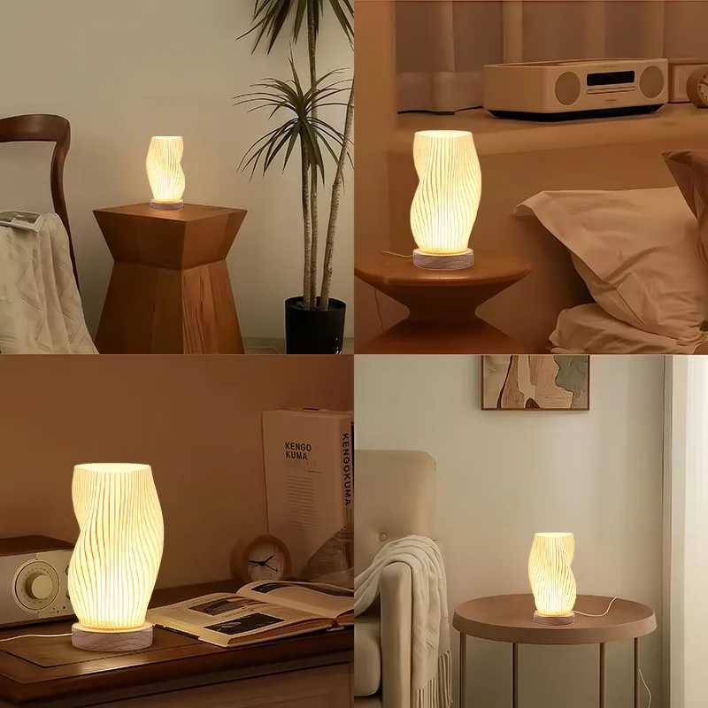 Creative CreamStyle Bedside Lamp ButtonControlled Bedroom Table Lamp Dimmable Bedside Lamp with PLA Lampshade C251115