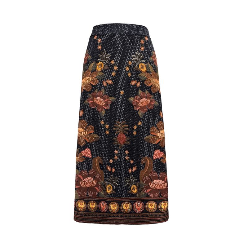 Retro Floral Print Milk Silk Midi Skirt for Women, Stylish All - match Outfit for Autumn and Winter & Vacation-CF43422