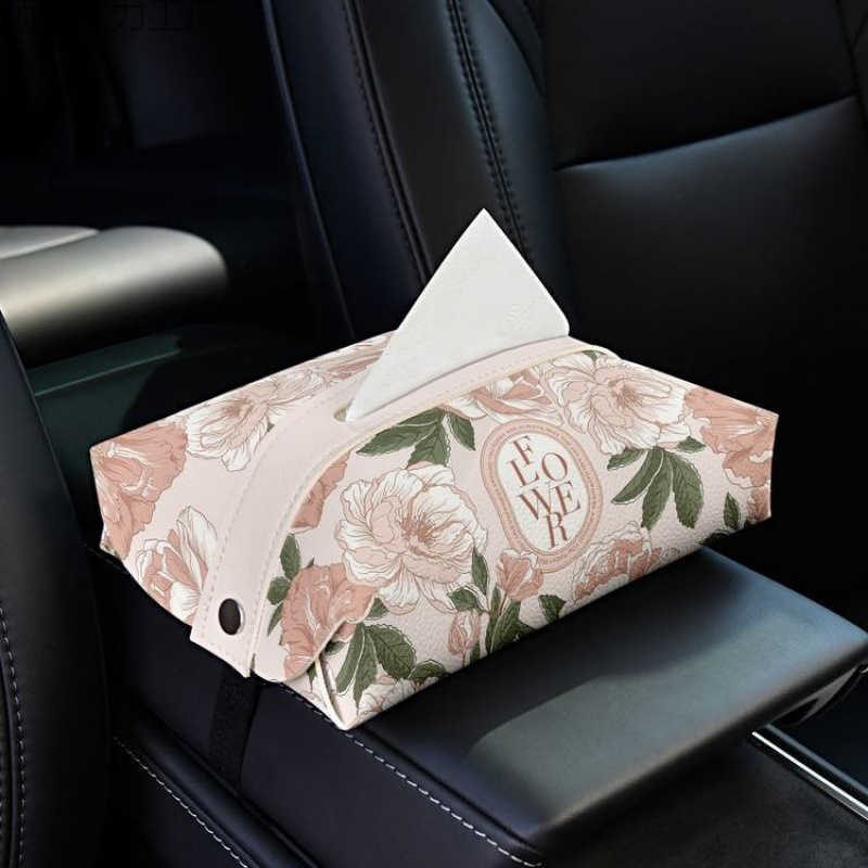 Neoclassical HighValue Floral Car Tissue Box Creative InCar Tissue Box Portable Armrest Box Tissue Box C250924