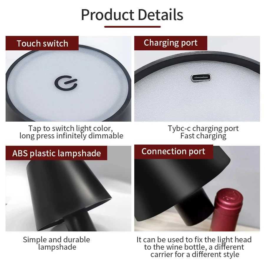 Rechargeable LED Table Lamp Touch Sensor Desk Light 3 Colors Dimmable For Living Room Bedroom Bar Dinner Club Decor Lighting C251115