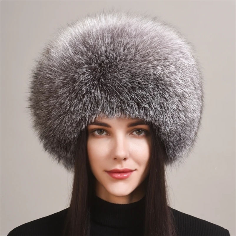 100% natural Fox Fur Hat Women Caps Winter Warm Hat Thick Fur Cap Female Fashion For Women Hat With Earmuffs Hats241224bj