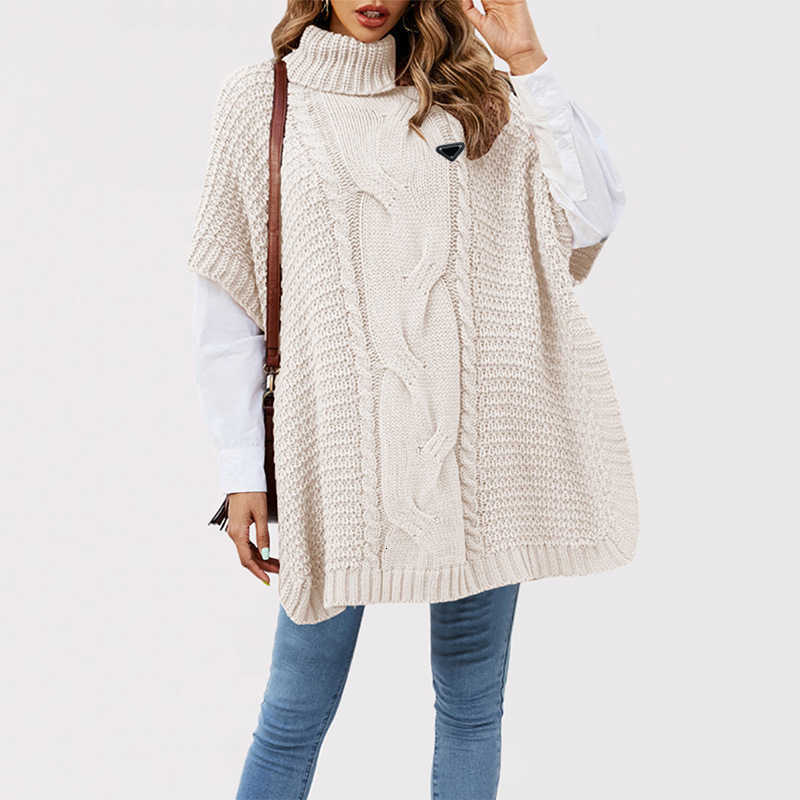 Women's Sweaters designer 2025 Autumn Winter New High Collar Cable Knit Shawl Loose Half Sleeve Sweater IPKP